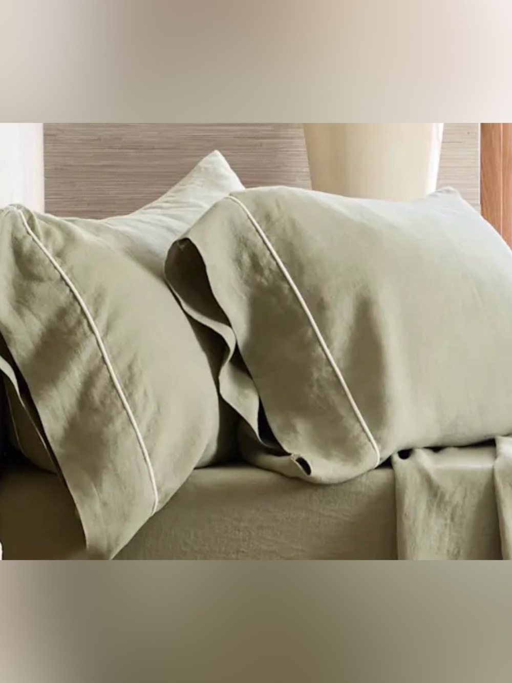 Quince European Linen Piped Pillowcase Set, Standard (Willowleaf/White) - Picture 4 of 4